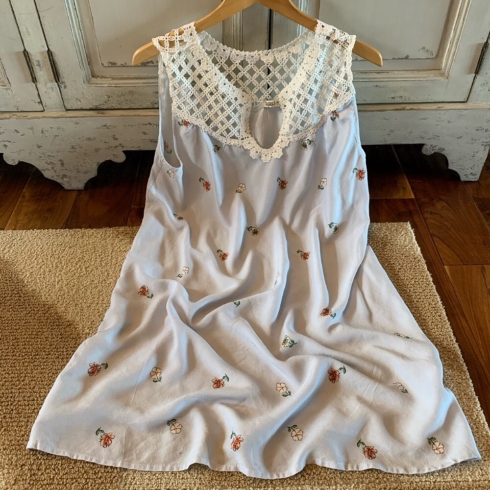 Tassels and Lace Boho Lace Layering Tank Dress in Blue Size Medium Women’s